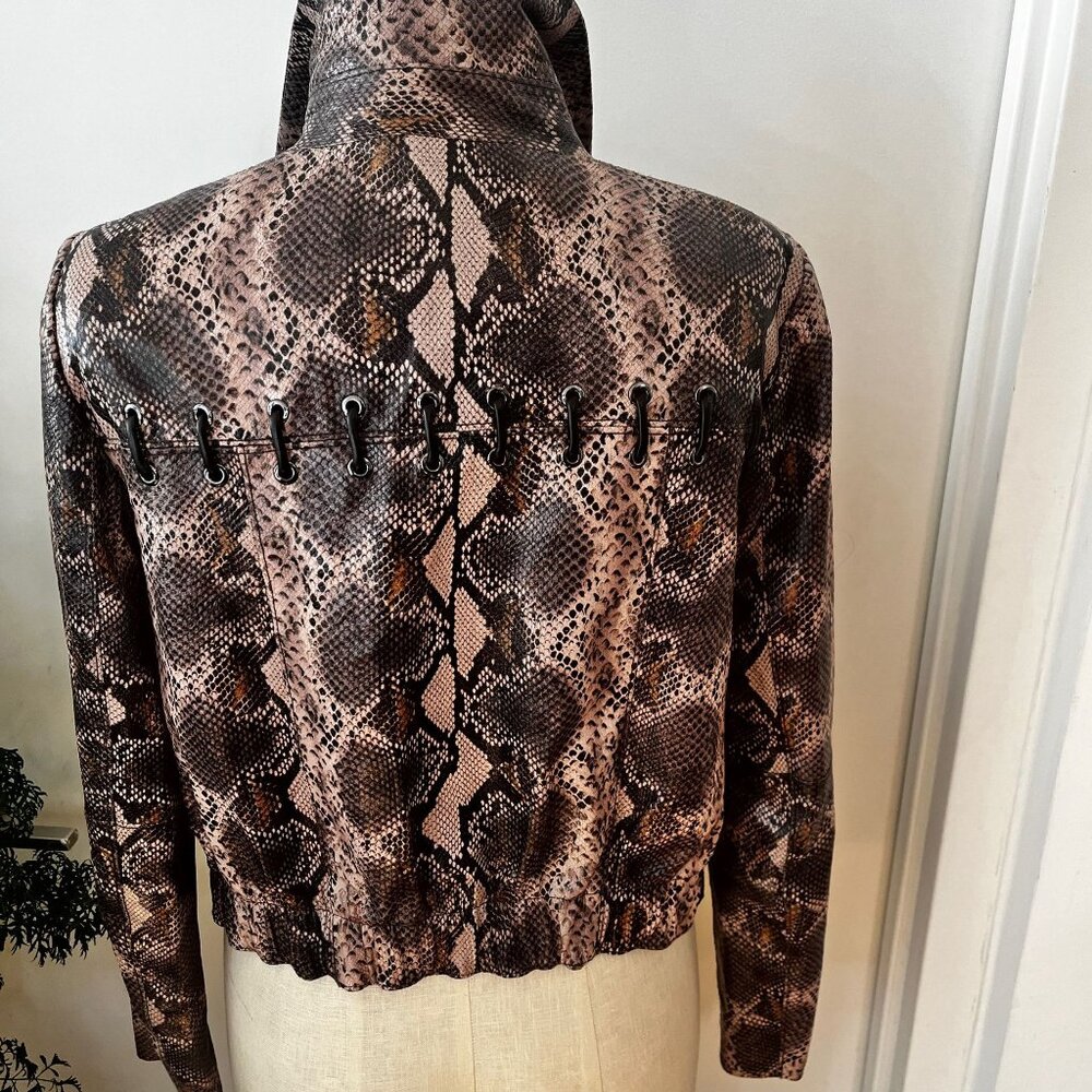 Worth Cropped Leather Python Print Jacket With Le… - image 5